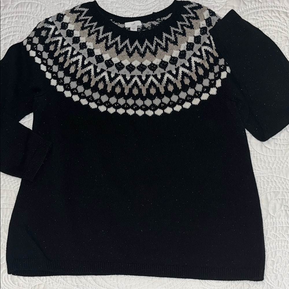 J. Jill Black and White Patterned Women's Sweater- Medium-EUC
